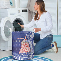 Northern Mariana Islands Christmas Laundry Basket Seashell Xmas Tree Tribal Waves - Polynesian Pride