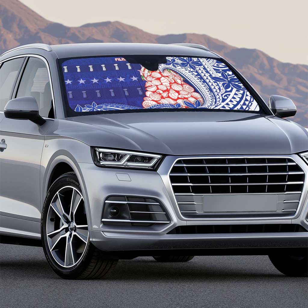 Northern Mariana Islands Christmas Auto Sun Shade Seashell Xmas Tree Tribal Waves - Polynesian Pride