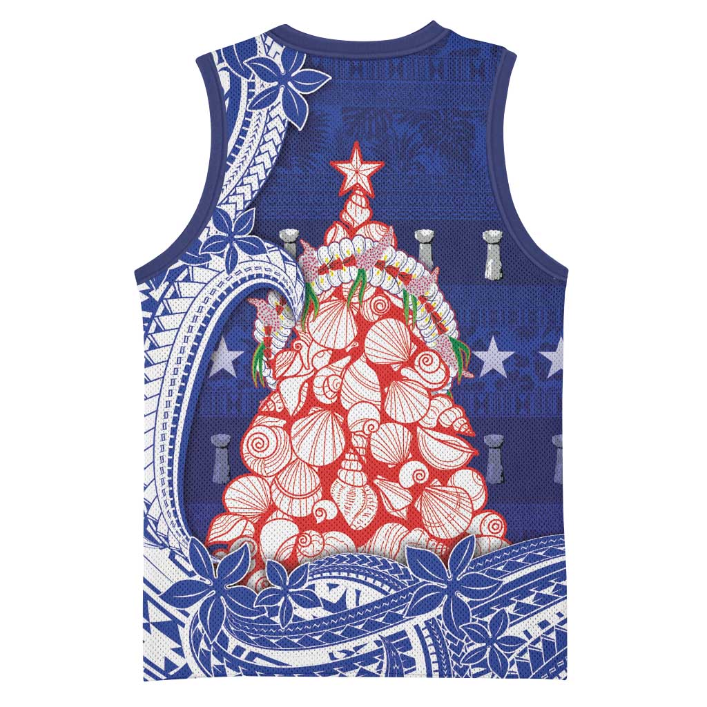 Northern Mariana Islands Christmas Basketball Jersey Seashell Xmas Tree Tribal Waves - Polynesian Pride