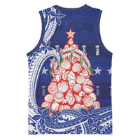 Northern Mariana Islands Christmas Basketball Jersey Seashell Xmas Tree Tribal Waves - Polynesian Pride