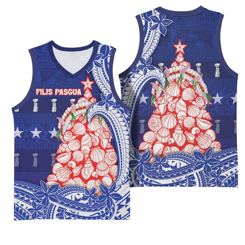 Northern Mariana Islands Christmas Basketball Jersey Seashell Xmas Tree Tribal Waves - Polynesian Pride