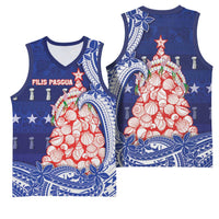 Northern Mariana Islands Christmas Basketball Jersey Seashell Xmas Tree Tribal Waves - Polynesian Pride