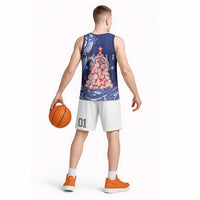 Northern Mariana Islands Christmas Basketball Jersey Seashell Xmas Tree Tribal Waves - Polynesian Pride