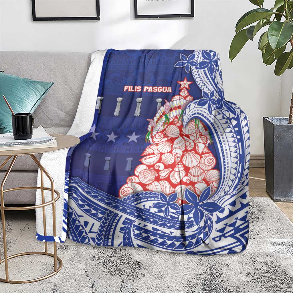 Northern Mariana Islands Christmas Blanket Seashell Xmas Tree Tribal Waves - Polynesian Pride