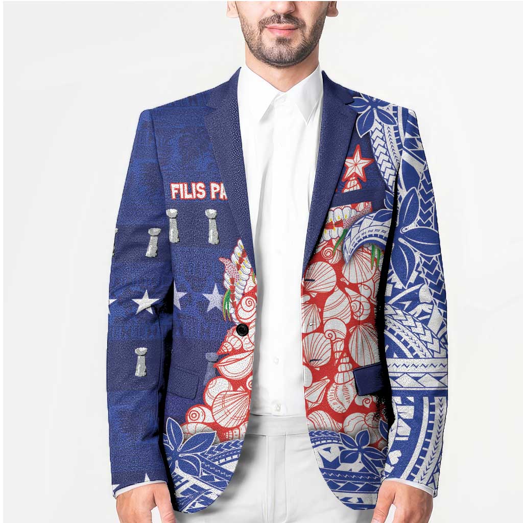 Northern Mariana Islands Christmas Blazer Seashell Xmas Tree Tribal Waves - Polynesian Pride