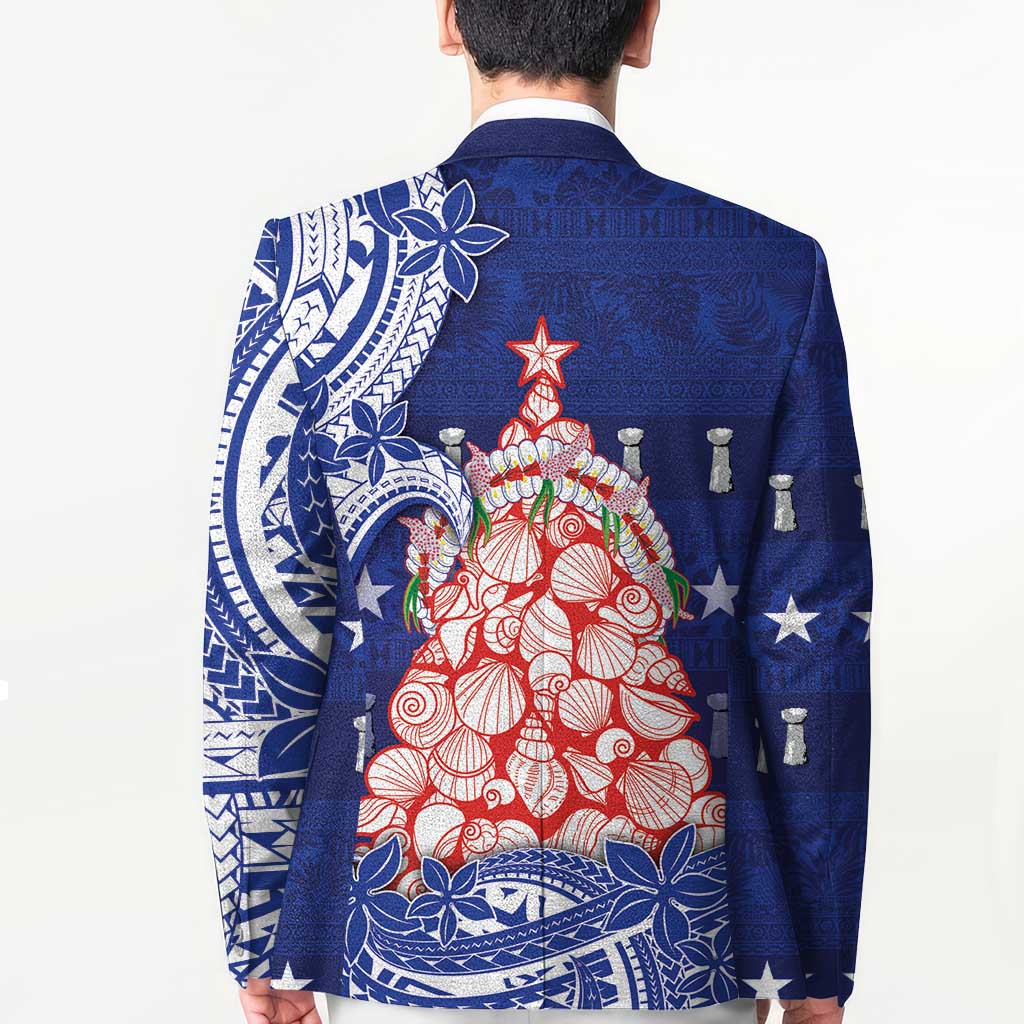 Northern Mariana Islands Christmas Blazer Seashell Xmas Tree Tribal Waves - Polynesian Pride