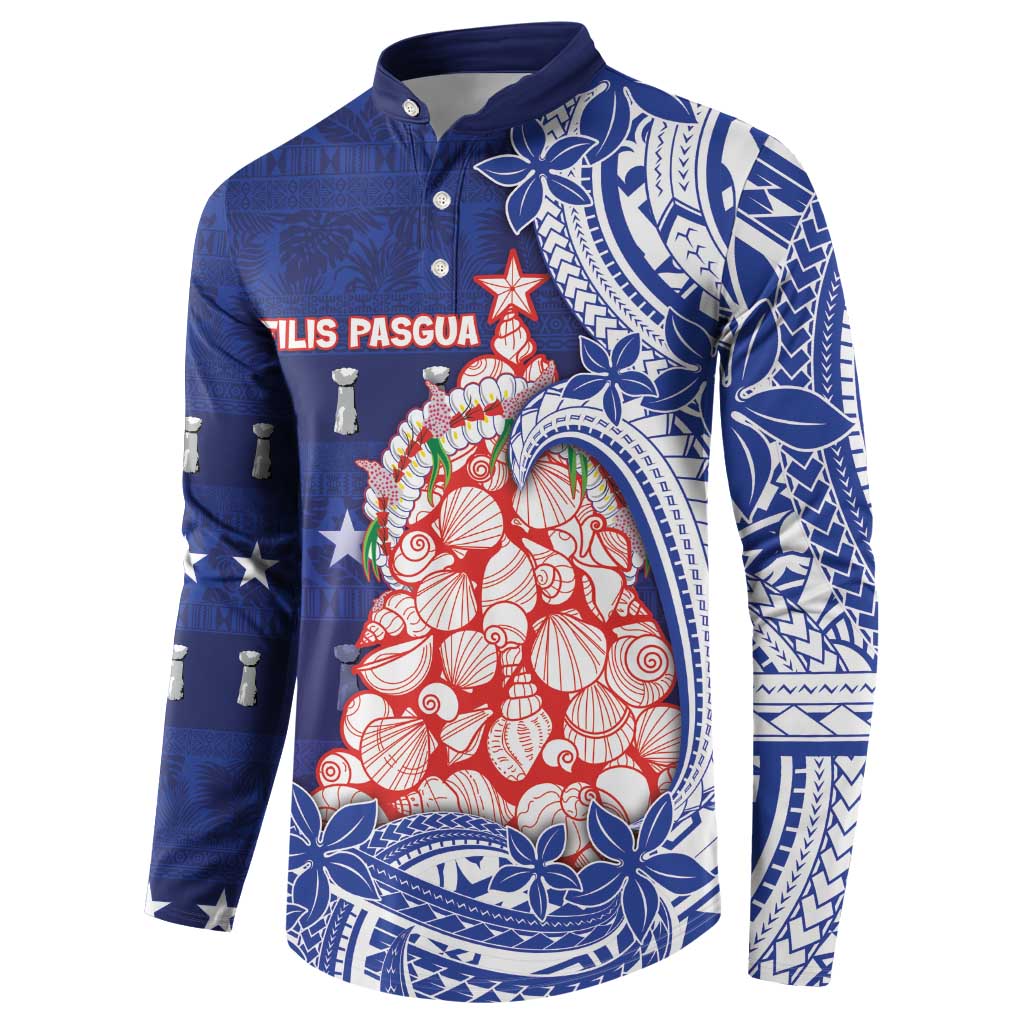 Northern Mariana Islands Christmas Button Sweatshirt Seashell Xmas Tree Tribal Waves - Polynesian Pride