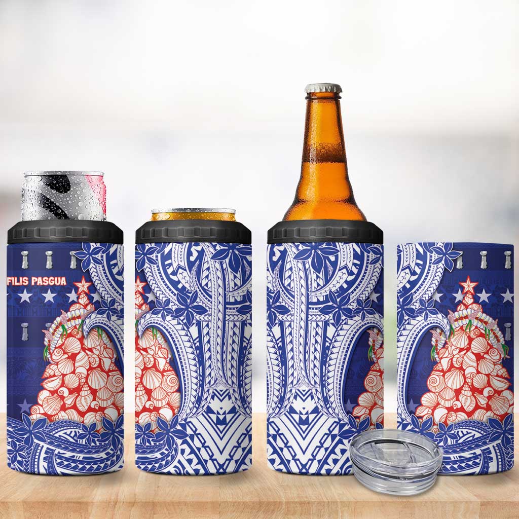 Northern Mariana Islands Christmas 4 in 1 Can Cooler Tumbler Seashell Xmas Tree Tribal Waves - Polynesian Pride