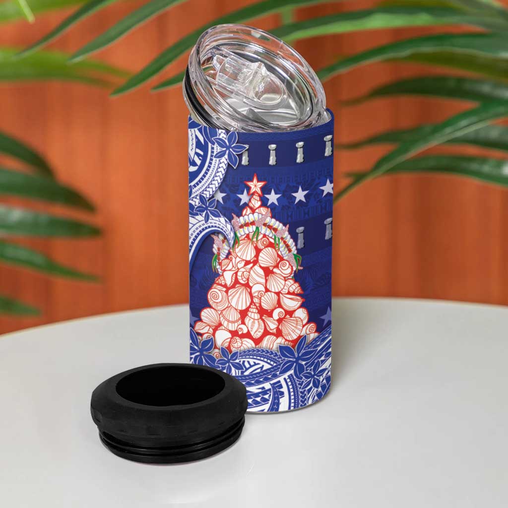 Northern Mariana Islands Christmas 4 in 1 Can Cooler Tumbler Seashell Xmas Tree Tribal Waves - Polynesian Pride