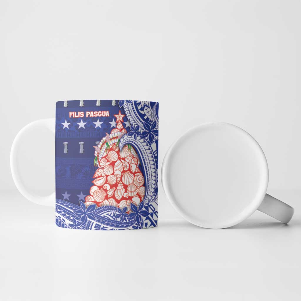 Northern Mariana Islands Christmas Ceramic Mug Seashell Xmas Tree Tribal Waves - Polynesian Pride