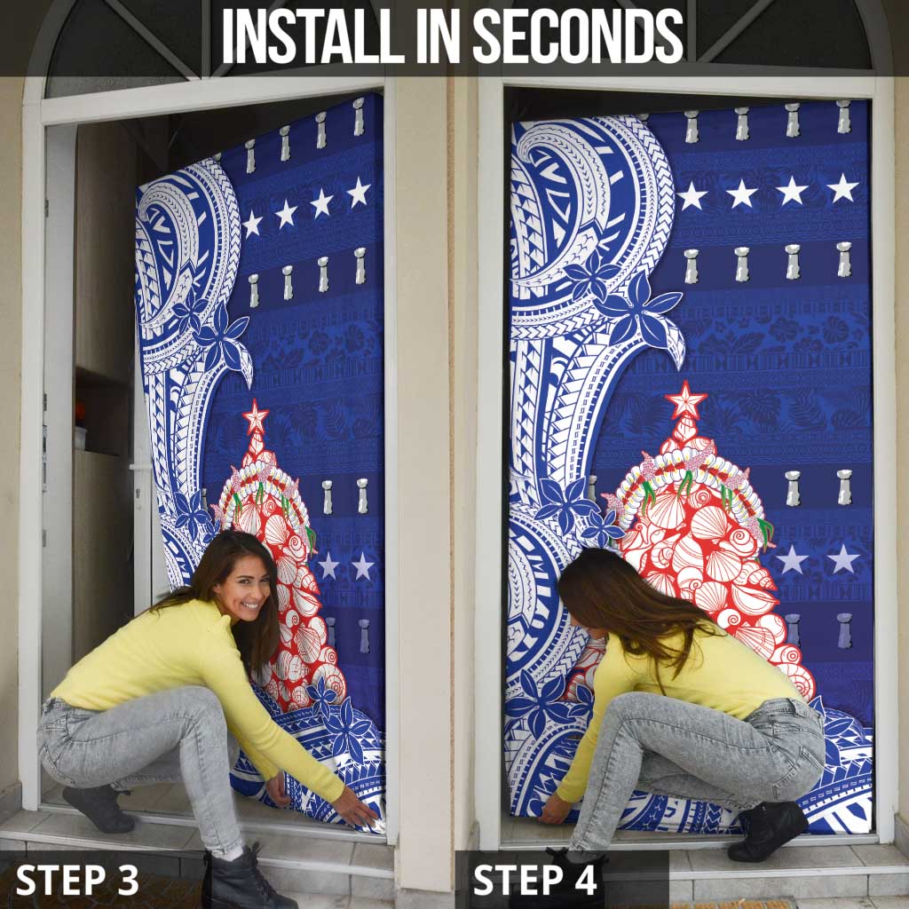 Northern Mariana Islands Christmas Door Cover Seashell Xmas Tree Tribal Waves - Polynesian Pride