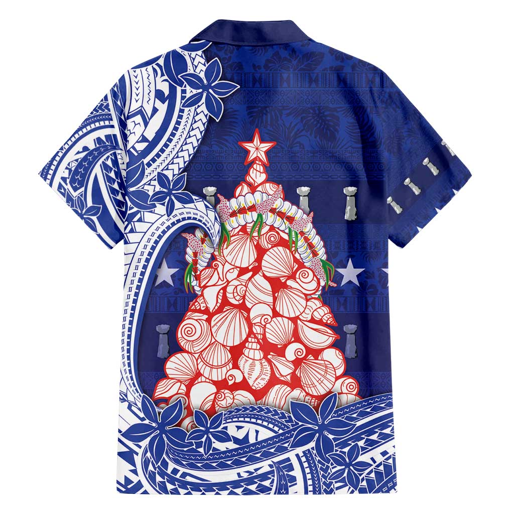 Northern Mariana Islands Christmas Family Matching Off Shoulder Maxi Dress and Hawaiian Shirt Seashell Xmas Tree Tribal Waves - Polynesian Pride