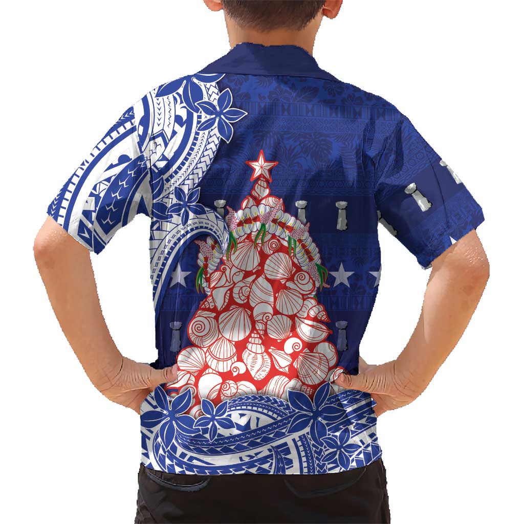 Northern Mariana Islands Christmas Family Matching Puletasi and Hawaiian Shirt Seashell Xmas Tree Tribal Waves - Polynesian Pride