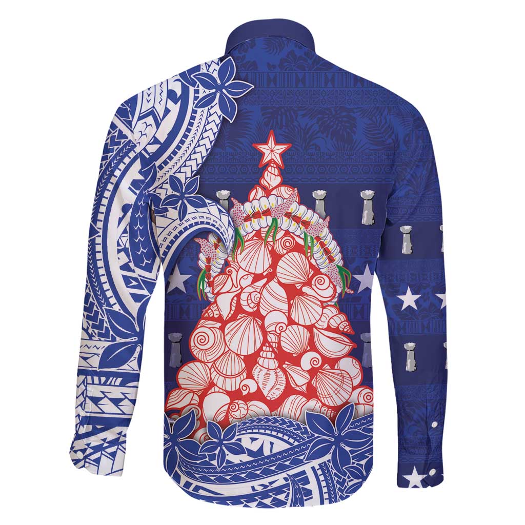 Northern Mariana Islands Christmas Family Matching Short Sleeve Bodycon Dress and Hawaiian Shirt Seashell Xmas Tree Tribal Waves - Polynesian Pride