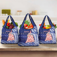 Northern Mariana Islands Christmas Grocery Bag Seashell Xmas Tree Tribal Waves - Polynesian Pride