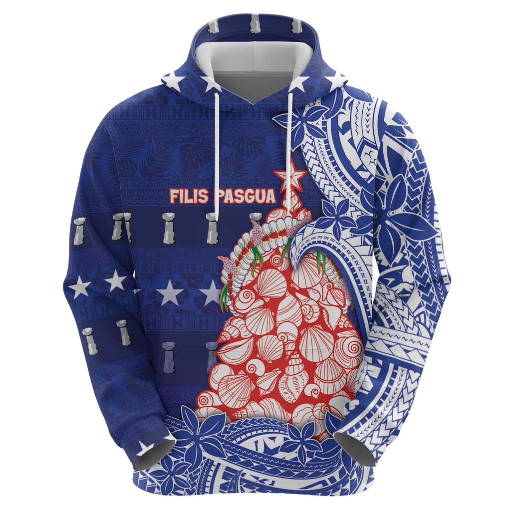 Northern Mariana Islands Christmas Hoodie Seashell Xmas Tree Tribal Waves - Polynesian Pride
