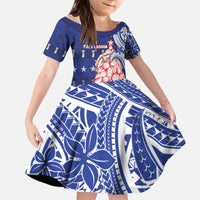 Northern Mariana Islands Christmas Kid Short Sleeve Dress Seashell Xmas Tree Tribal Waves - Polynesian Pride