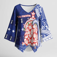 Northern Mariana Islands Christmas Kimono Sleeve Blouse Seashell Xmas Tree Tribal Waves - Polynesian Pride