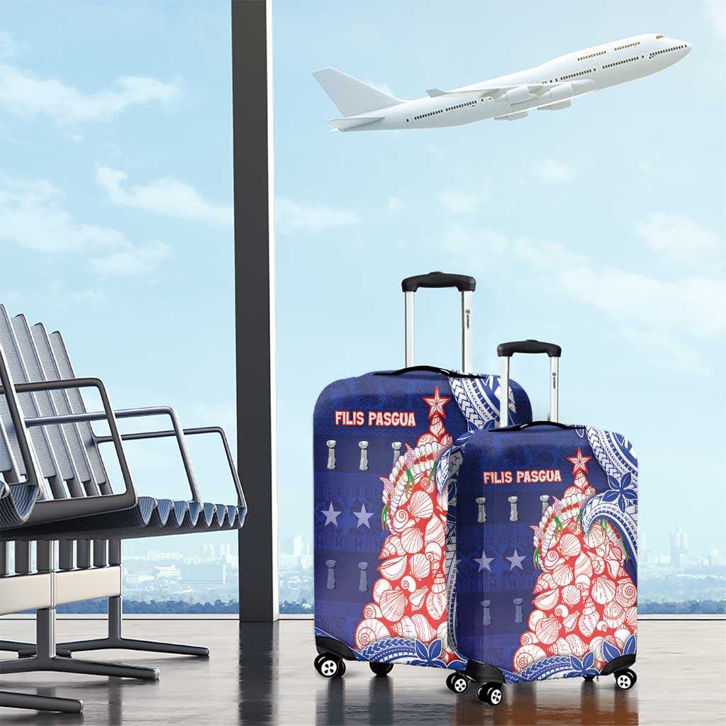 Northern Mariana Islands Christmas Luggage Cover Seashell Xmas Tree Tribal Waves - Polynesian Pride