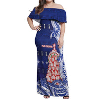 Northern Mariana Islands Christmas Off Shoulder Maxi Dress Seashell Xmas Tree Tribal Waves - Polynesian Pride