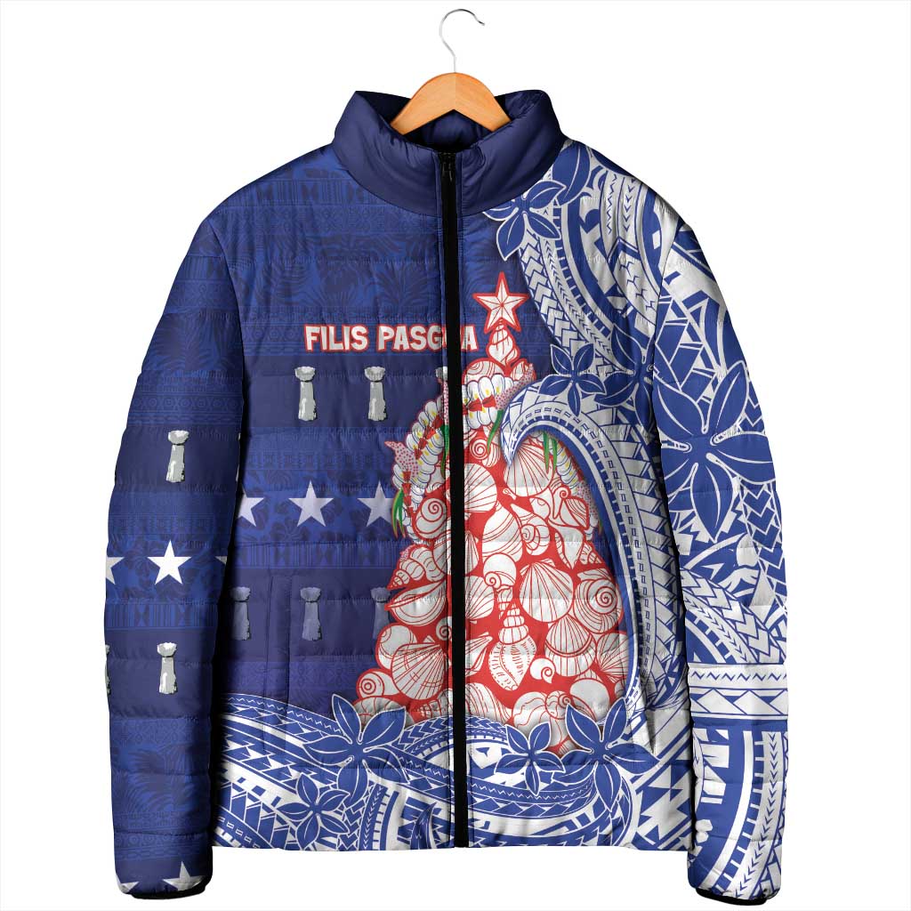 Northern Mariana Islands Christmas Padded Jacket Seashell Xmas Tree Tribal Waves - Polynesian Pride