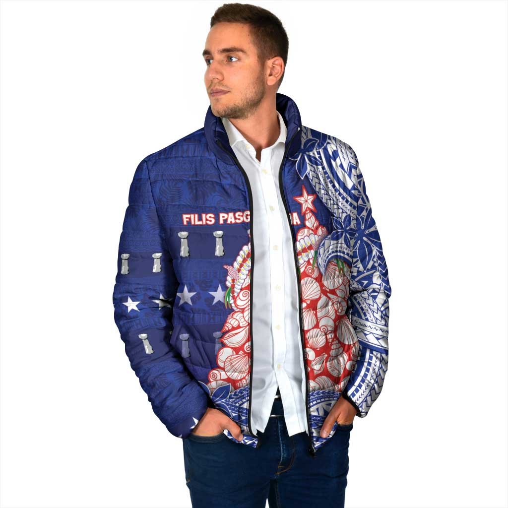 Northern Mariana Islands Christmas Padded Jacket Seashell Xmas Tree Tribal Waves - Polynesian Pride