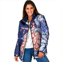 Northern Mariana Islands Christmas Padded Jacket Seashell Xmas Tree Tribal Waves - Polynesian Pride