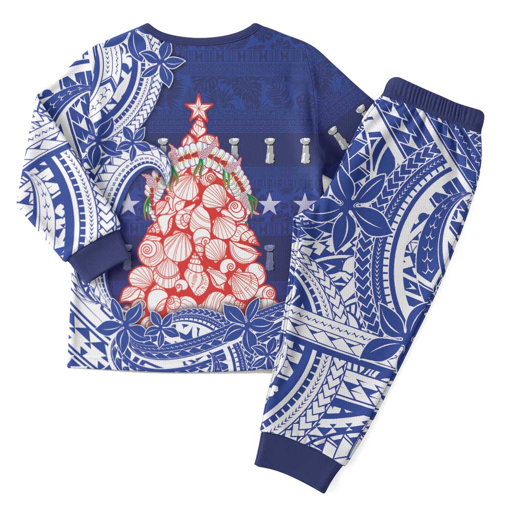 Northern Mariana Islands Christmas Pajama Set Seashell Xmas Tree Tribal Waves - Polynesian Pride