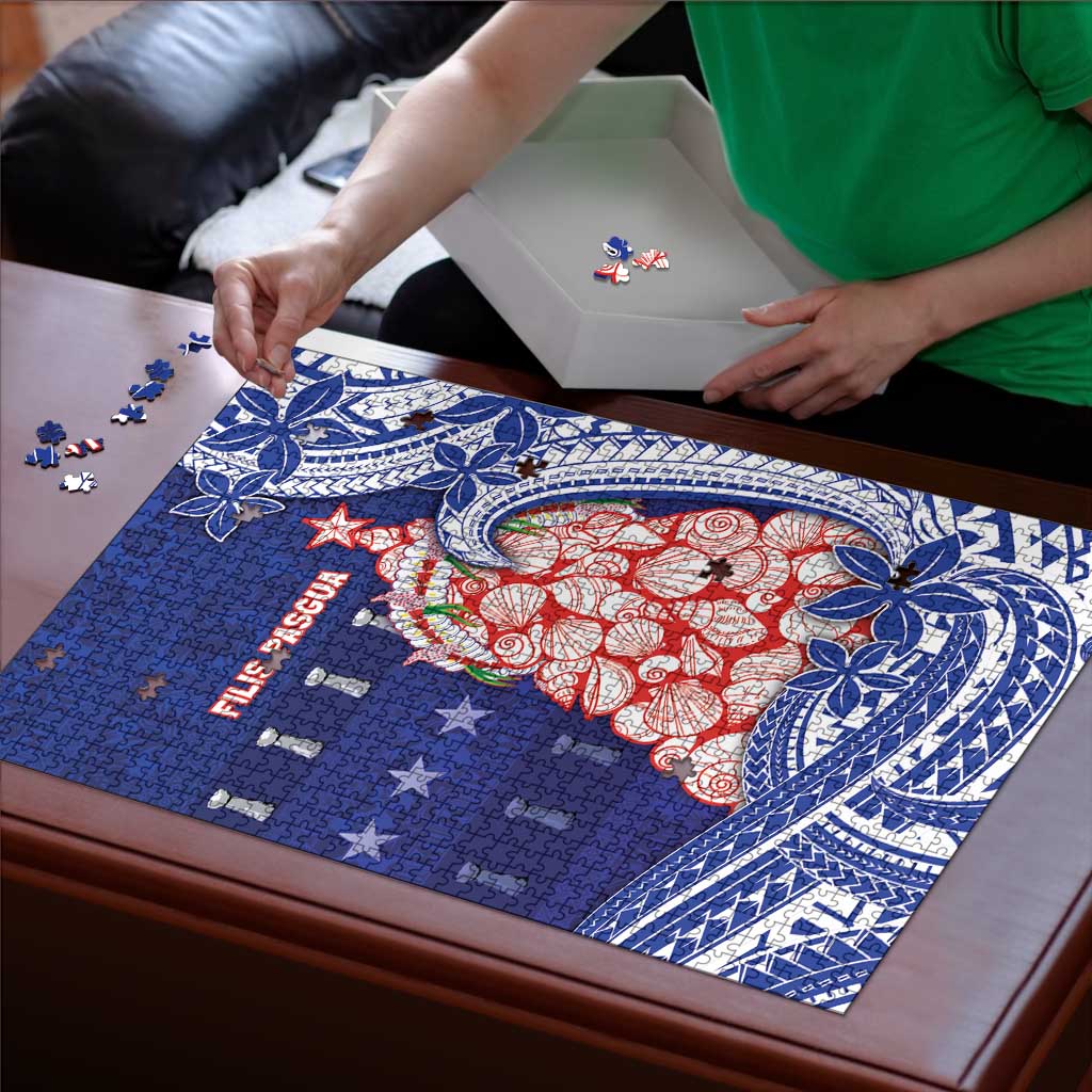 Northern Mariana Islands Christmas Puzzle Seashell Xmas Tree Tribal Waves - Polynesian Pride