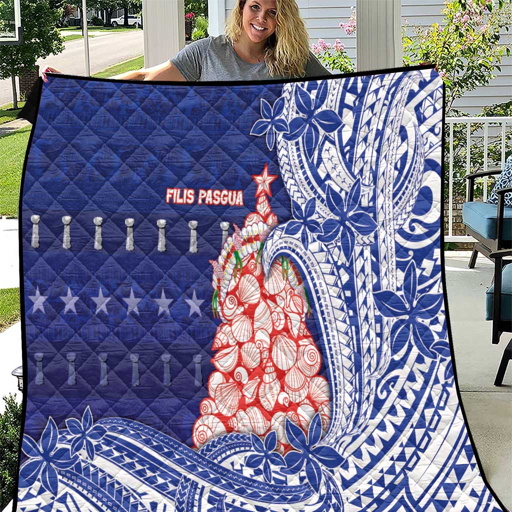 Northern Mariana Islands Christmas Quilt Seashell Xmas Tree Tribal Waves - Polynesian Pride