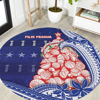 Northern Mariana Islands Christmas Round Carpet Seashell Xmas Tree Tribal Waves - Polynesian Pride