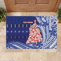 Northern Mariana Islands Christmas Rubber Doormat Seashell Xmas Tree Tribal Waves - Polynesian Pride