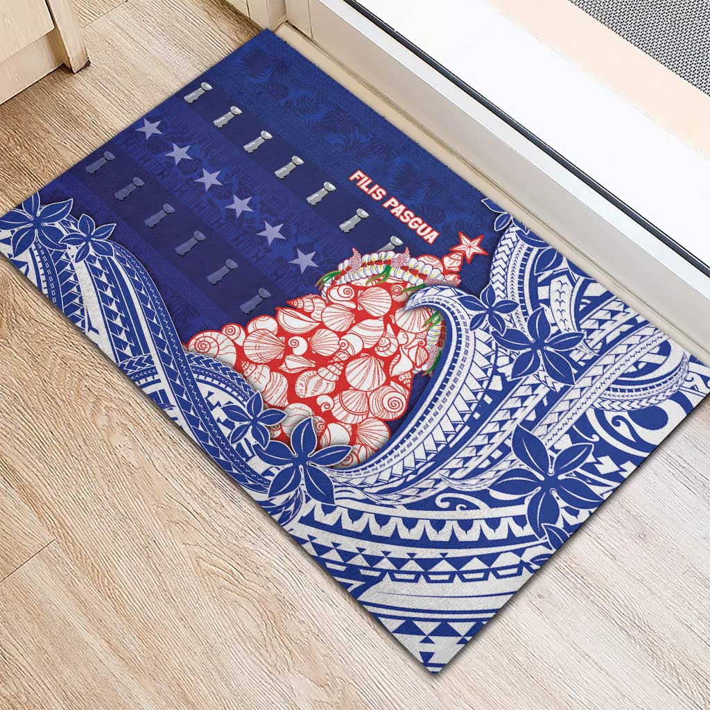 Northern Mariana Islands Christmas Rubber Doormat Seashell Xmas Tree Tribal Waves - Polynesian Pride