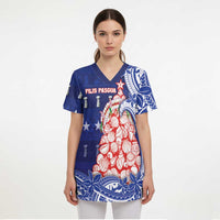 Northern Mariana Islands Christmas Scrub Top Seashell Xmas Tree Tribal Waves - Polynesian Pride