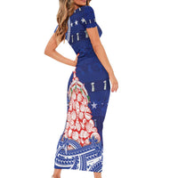 Northern Mariana Islands Christmas Short Sleeve Bodycon Dress Seashell Xmas Tree Tribal Waves - Polynesian Pride