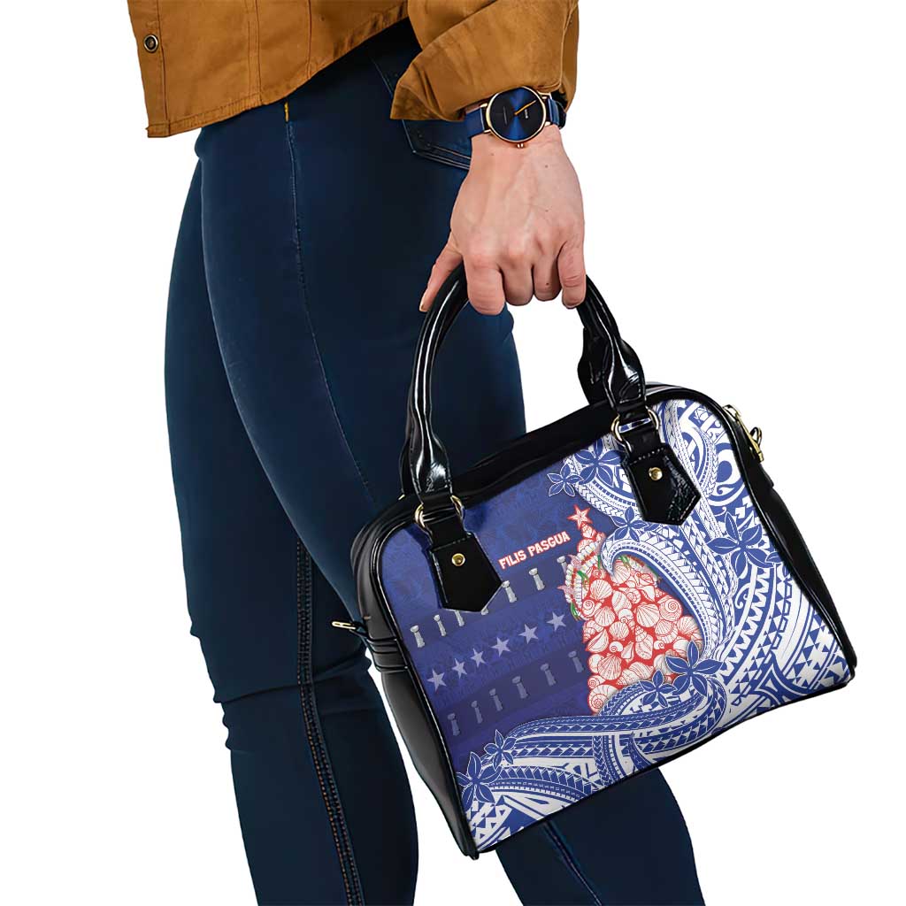 Northern Mariana Islands Christmas Shoulder Handbag Seashell Xmas Tree Tribal Waves - Polynesian Pride