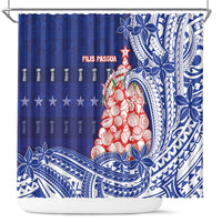 Northern Mariana Islands Christmas Shower Curtain Seashell Xmas Tree Tribal Waves - Polynesian Pride