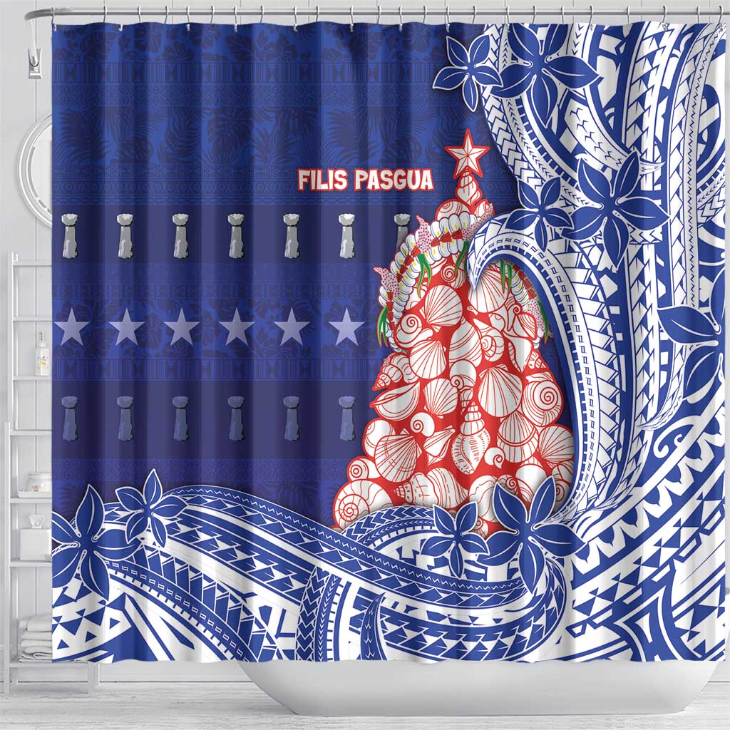 Northern Mariana Islands Christmas Shower Curtain Seashell Xmas Tree Tribal Waves - Polynesian Pride