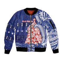 Northern Mariana Islands Christmas Sleeve Zip Bomber Jacket Seashell Xmas Tree Tribal Waves DT05 Unisex Navy - Polynesian Pride