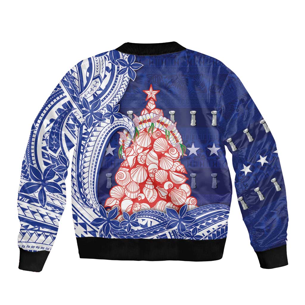 Northern Mariana Islands Christmas Sleeve Zip Bomber Jacket Seashell Xmas Tree Tribal Waves DT05 - Polynesian Pride