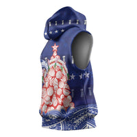 Northern Mariana Islands Christmas Sleeveless Hoodie Seashell Xmas Tree Tribal Waves - Polynesian Pride