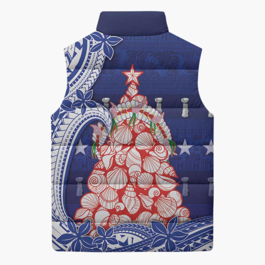 Northern Mariana Islands Christmas Sleeveless Puffer Jacket Seashell Xmas Tree Tribal Waves - Polynesian Pride