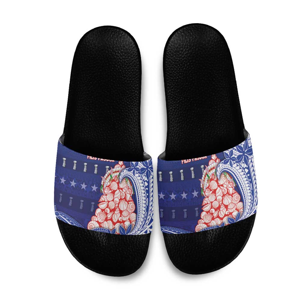 Northern Mariana Islands Christmas Slide Sandals Seashell Xmas Tree Tribal Waves - Polynesian Pride