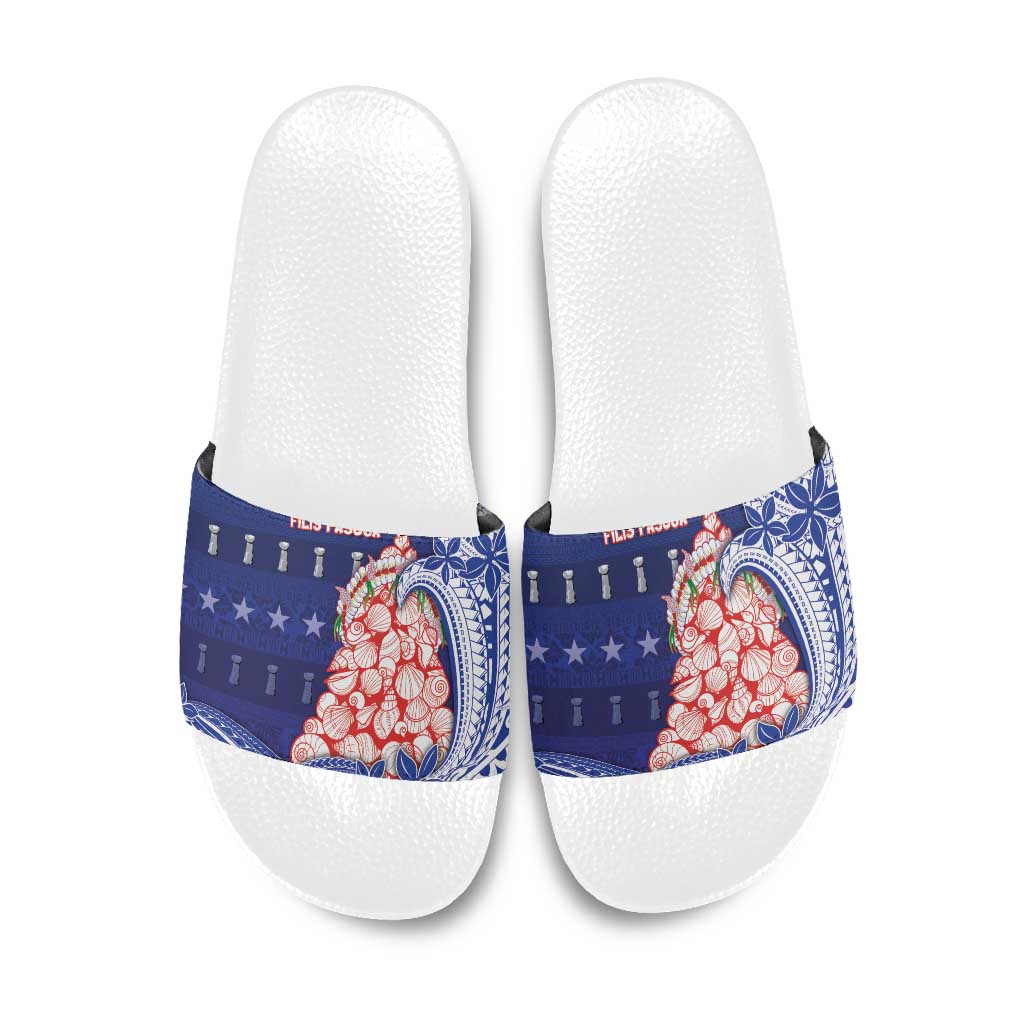 Northern Mariana Islands Christmas Slide Sandals Seashell Xmas Tree Tribal Waves - Polynesian Pride