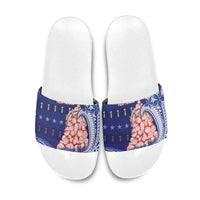 Northern Mariana Islands Christmas Slide Sandals Seashell Xmas Tree Tribal Waves - Polynesian Pride