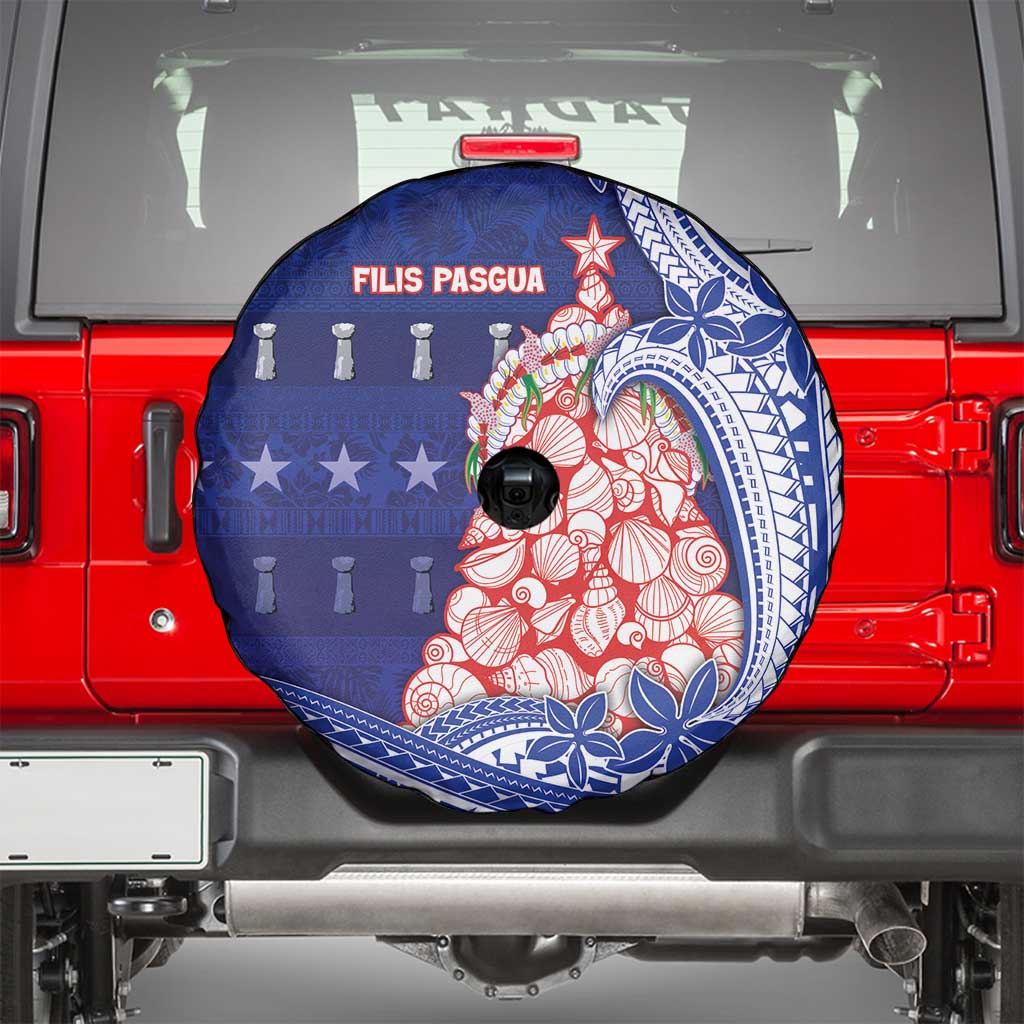 Northern Mariana Islands Christmas Spare Tire Cover Seashell Xmas Tree Tribal Waves - Polynesian Pride