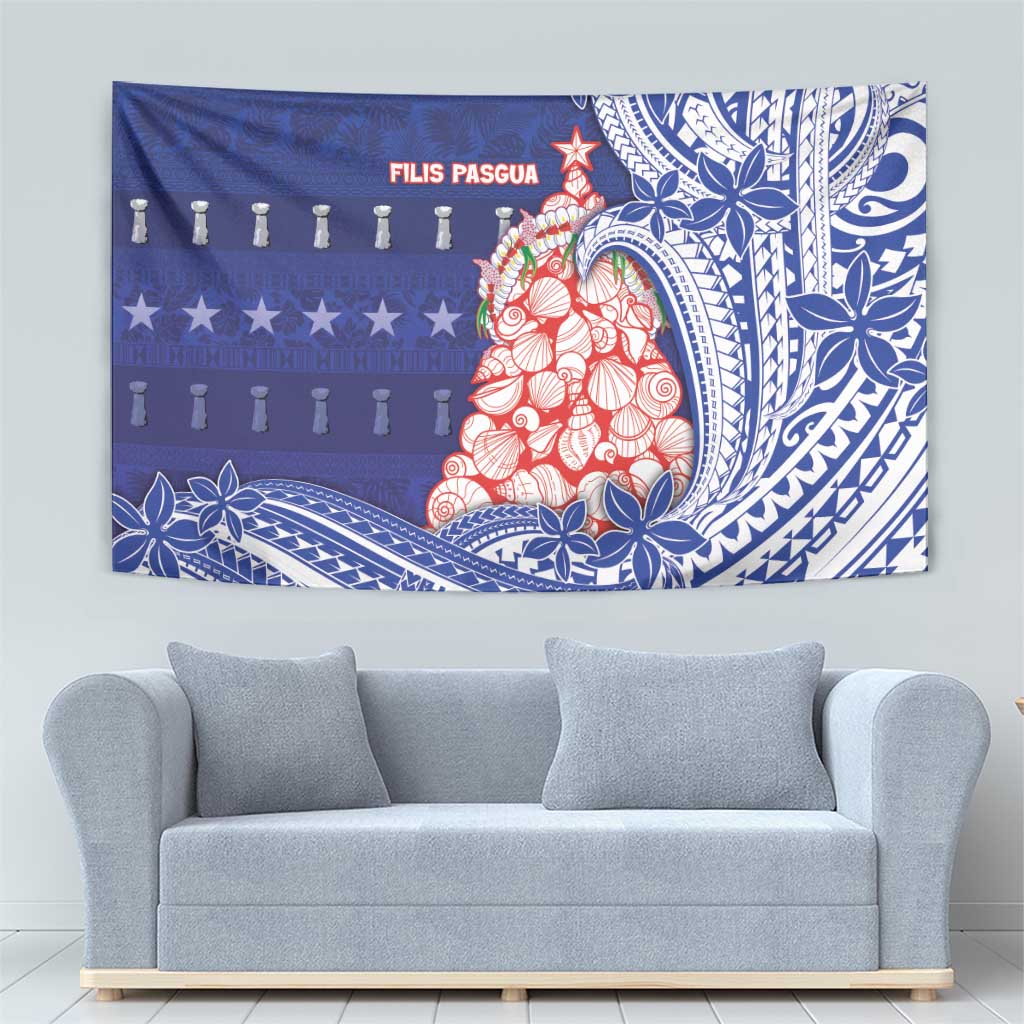 Northern Mariana Islands Christmas Tapestry Seashell Xmas Tree Tribal Waves - Polynesian Pride