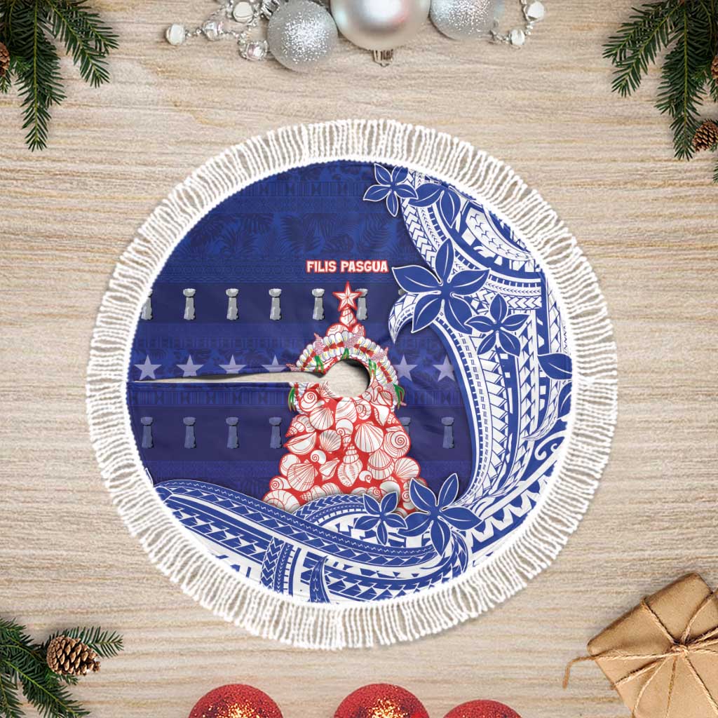 Northern Mariana Islands Christmas Tree Skirt Seashell Xmas Tree Tribal Waves - Polynesian Pride