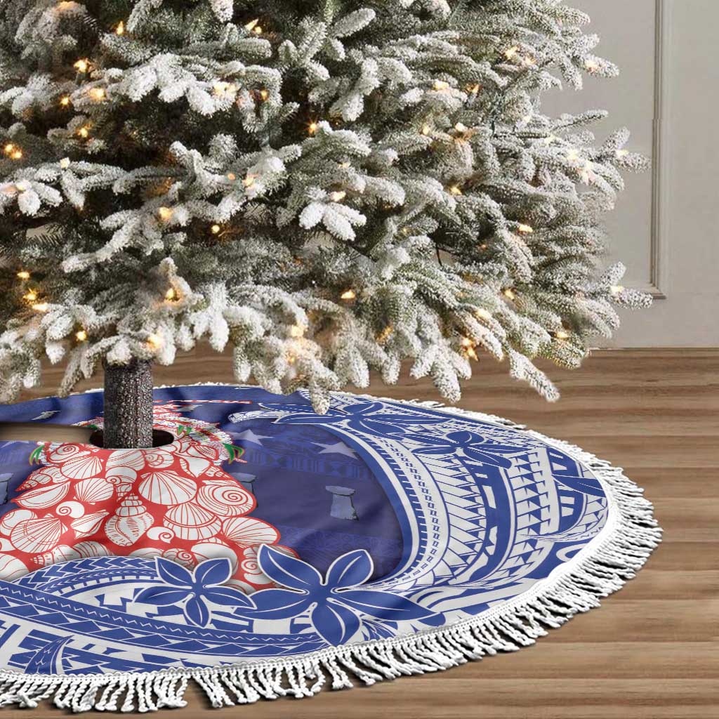 Northern Mariana Islands Christmas Tree Skirt Seashell Xmas Tree Tribal Waves - Polynesian Pride