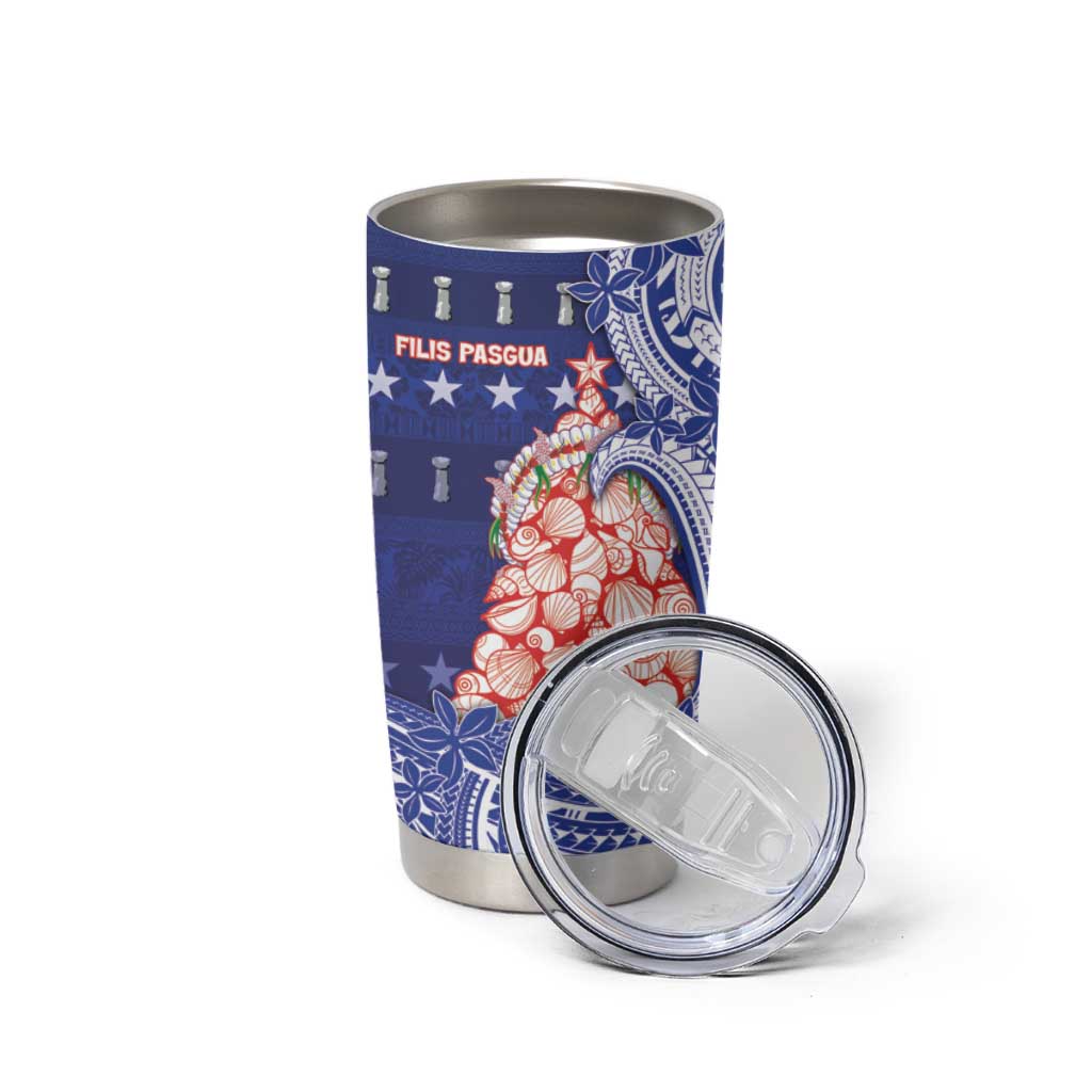 Northern Mariana Islands Christmas Tumbler Cup Seashell Xmas Tree Tribal Waves - Polynesian Pride